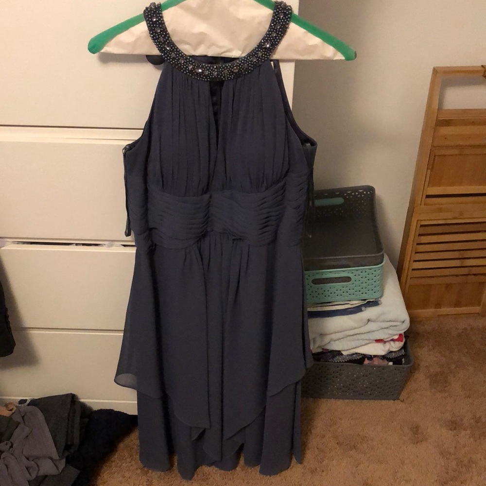 Eliza J bridesmaid dress charcoal gray w/ beading